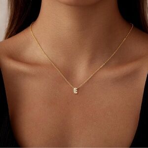 Gold Initial 'E' Pendant Necklace with Cubic Zirconia